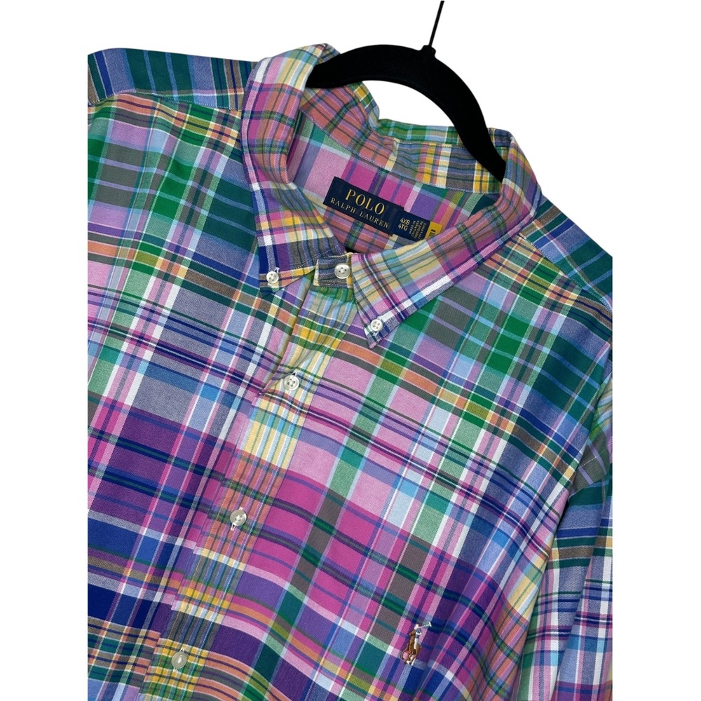Polo Ralph Lauren Shirt 4XB Multi Color Madras Plaid Button Down Big & Tall Pony